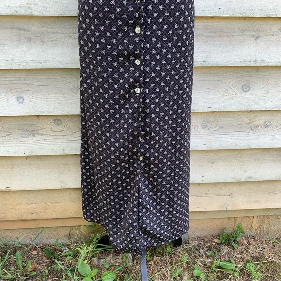 Vintage 90s Black Diamond Monogram Print Button Up Sleeveless Casual Maxi Dress - Picture 10 of 16